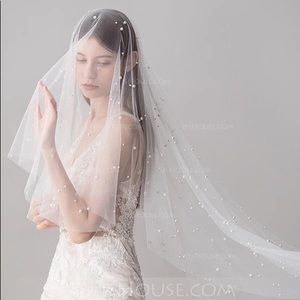 Pearl Embellished Fingertip Wedding Veil
